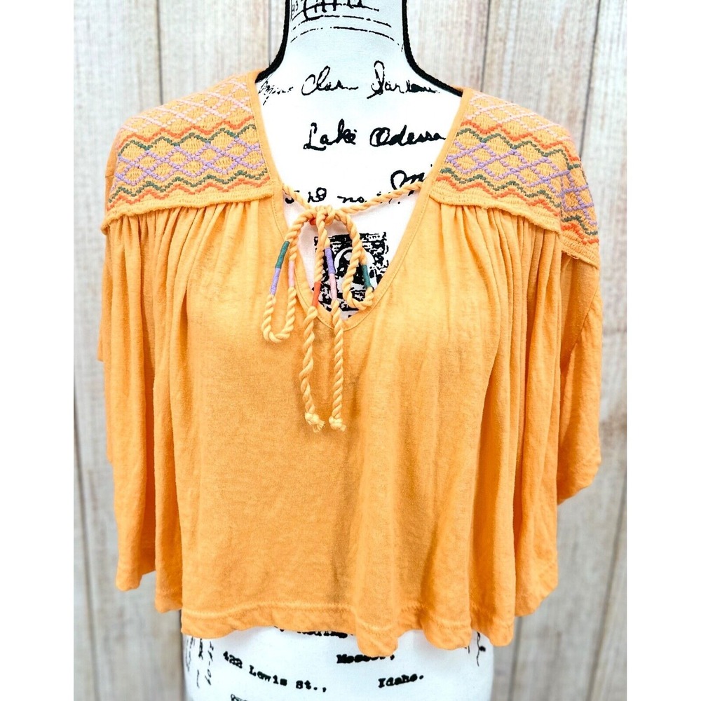 Free‎ People Market Blouse Size XS Embroidered V-Neck Bohemian Top